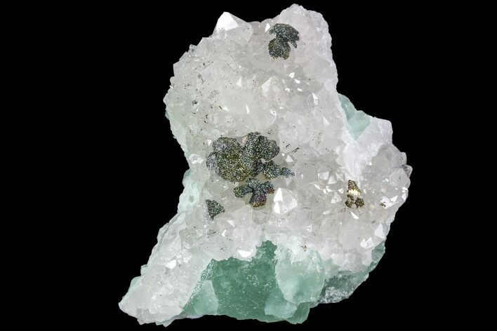 Quartz, Fluorite and Iridescent Pyrite Association - Fluorescent #92278